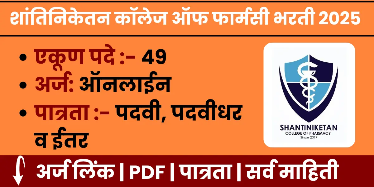 Shantiniketan College of Pharmacy Bharti 2025 notification