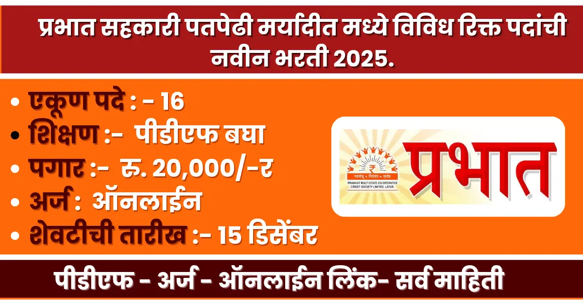 Prabhat Sahakari Patpedhi Bharti 2025 notification