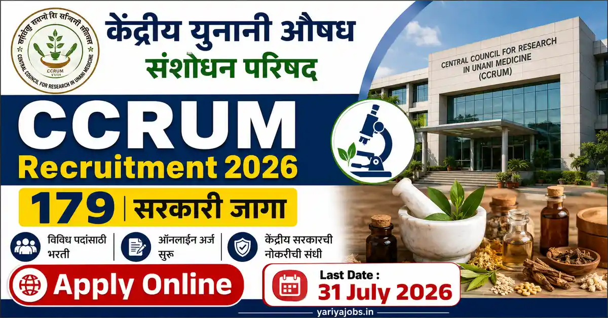 CCRUM Bharti 2026 | 179 पदांची केंद्रीय युनानी औषध संशोधन परिषद भरती