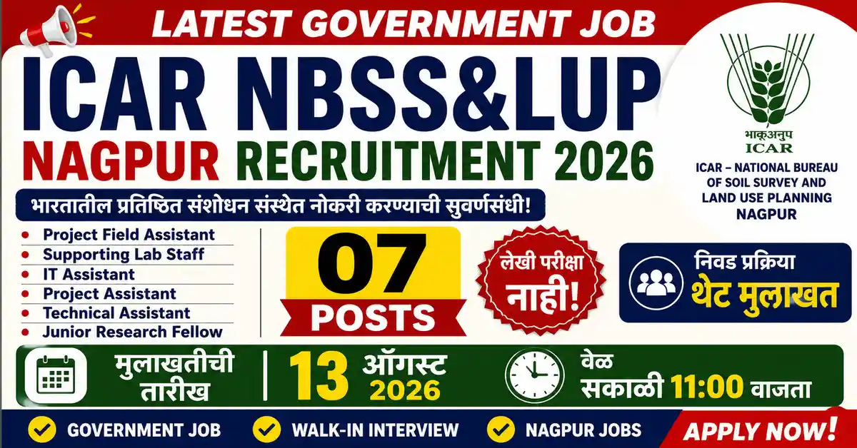 ICAR NBSS&LUP Nagpur Recruitment 2026 Walk-in Interview for 07 Government Jobs
