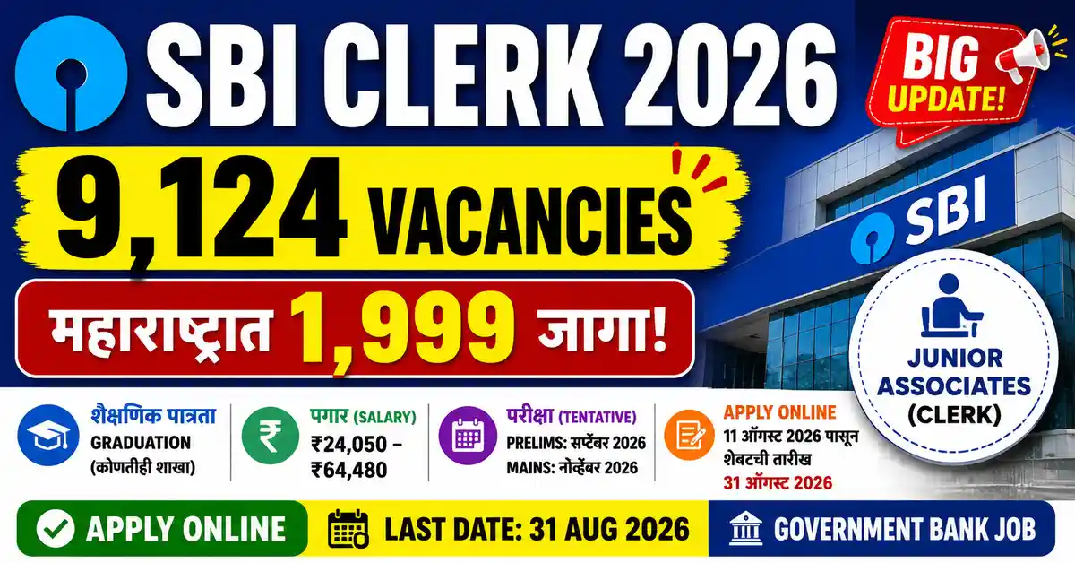 SBI Clerk Recruitment 2026 Apply Online 9124 Posts Maharashtra 1999